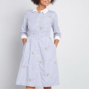 NWOT ModCloth Cactus Embroidered Striped Shirt Dress Size 16 Retro Rockabilly